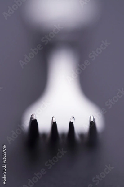 Fototapeta Vertical isolated fork concept with bokeh on black and white style