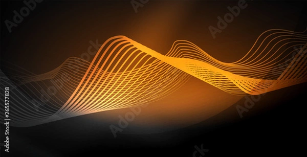 Fototapeta Glowing abstract wave on dark, shiny motion, magic space light. Techno abstract background