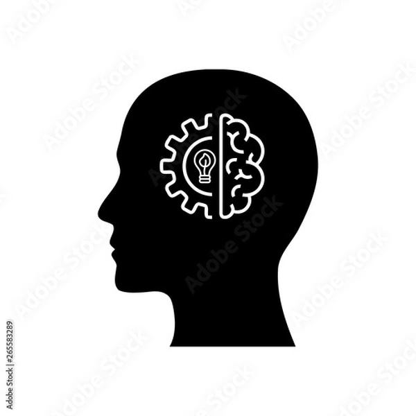 Obraz digital human head, brain, technology, head, memory, creative technology mind, artificial intelligence black icon