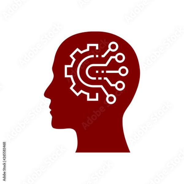 Fototapeta digital human head, brain, technology, head, memory, creative technology mind, artificial intelligence maroon color icon