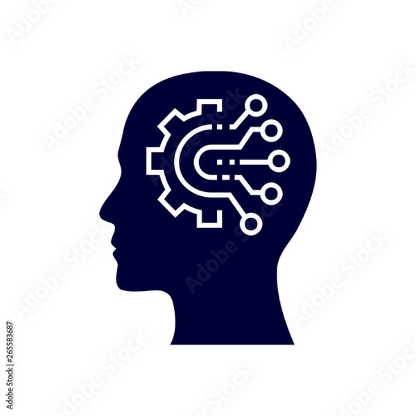 Obraz digital human head, brain, technology, head, memory, creative technology mind, artificial intelligence navy blue icon