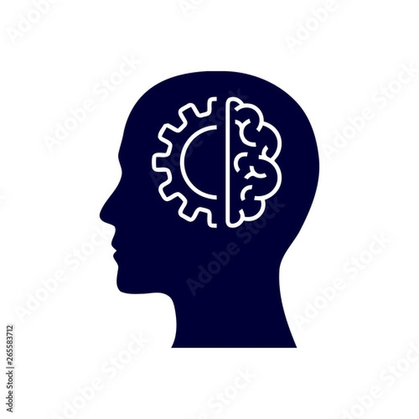 Obraz digital human head, brain, technology, head, memory, creative technology mind, artificial intelligence navy blue icon