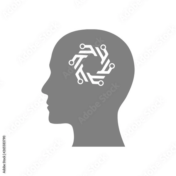 Fototapeta digital human head, brain, technology, head, memory, creative technology mind, artificial intelligence grey color icon