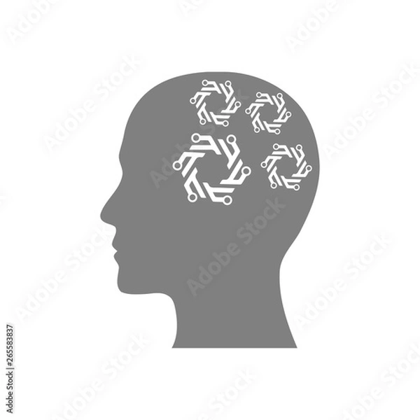 Fototapeta digital human head, brain, technology, head, memory, creative technology mind, artificial intelligence grey color icon