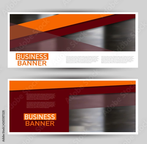 Fototapeta Banner for advertisement. Flyer design or web template set. Vector illustration commercial promotion background. Red and orange color.