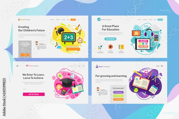 Fototapeta One Page Website Kit for Education and Online Learning Concept Banners. Vector Illustration