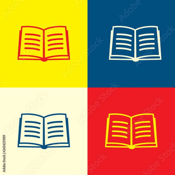 Fototapeta Book icon. Yellow, blue and red color material minimal icon or logo design