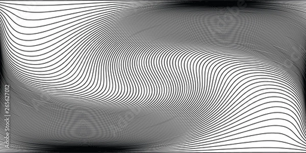 Fototapeta Wave monochrome background. Simple linear halftone  texture. Vector black & white background. Abstract dynamical rippled surface. Visual  3D effect. Illusion of movement.