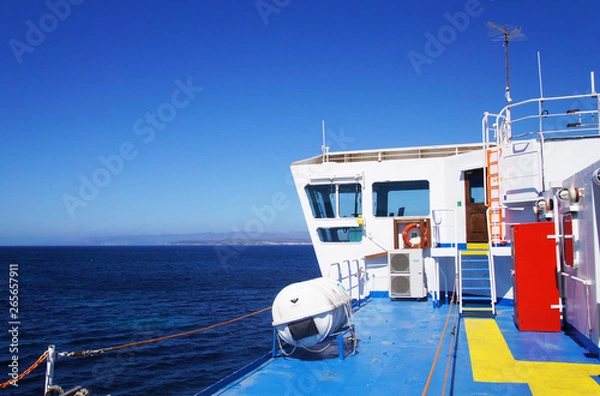 Fototapeta The interior of the ship ferry deck at sea.