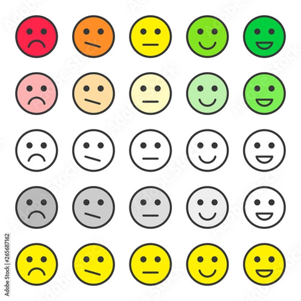 Fototapeta Set faces scale feedback. Customer service quality review. Ratings emoticons. Vector. Isolated on white background.