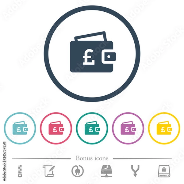 Obraz Pound wallet flat color icons in round outlines