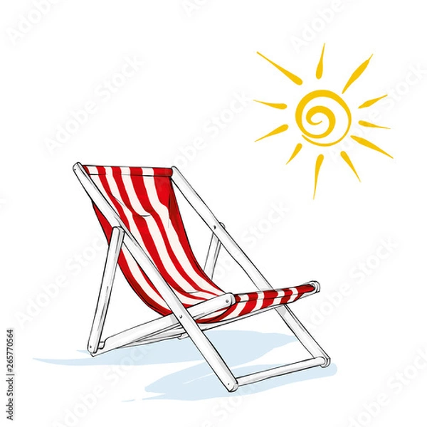 Obraz Beach chaise longue, umbrella and sun. Summer and relaxation by the sea. Vector illustration.
