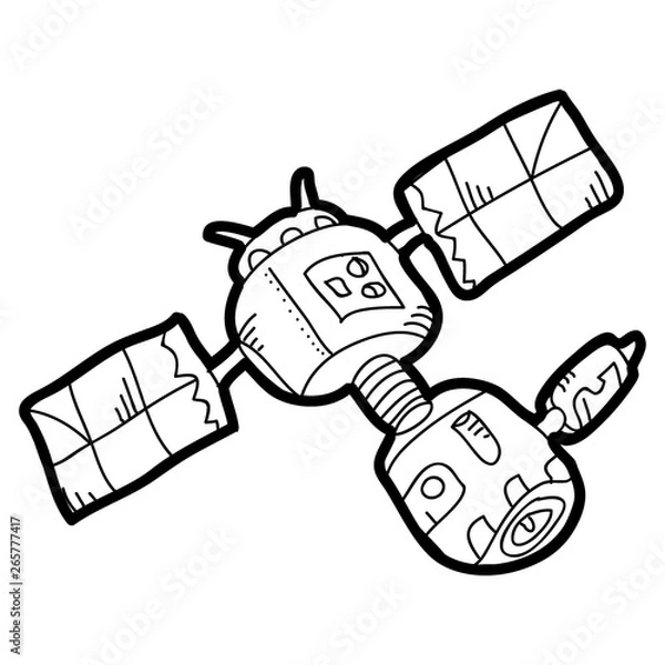 Obraz Cartoon doodle illustration of space satellite or spaceship for coloring book, t-shirt print design, greeting card