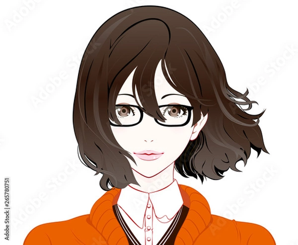 Fototapeta メガネをかけた秋服の女性 / なびく髪