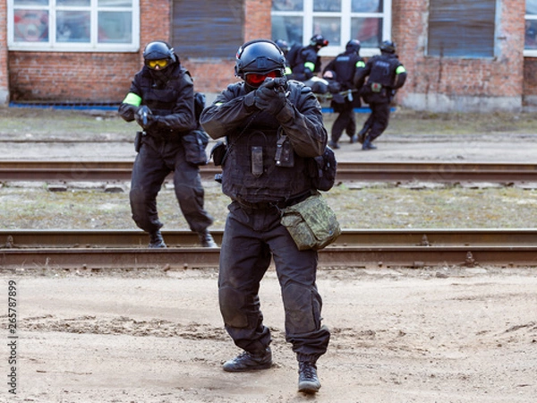 Fototapeta The counterterrorism unit is storming the train