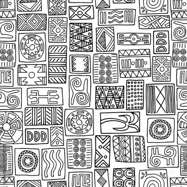 Obraz Seamless tribal pattern. Ethnic drawings on a white background.