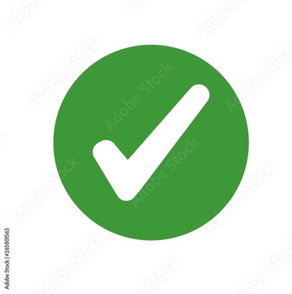 Fototapeta Flat icon check mark isolated on green circle. Vector illustration.