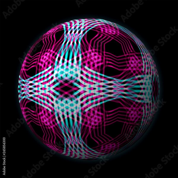 Fototapeta Artfully designed and colorful ball, 3D illustration on black background