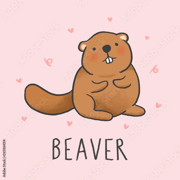Obraz Cute Beaver cartoon hand drawn style
