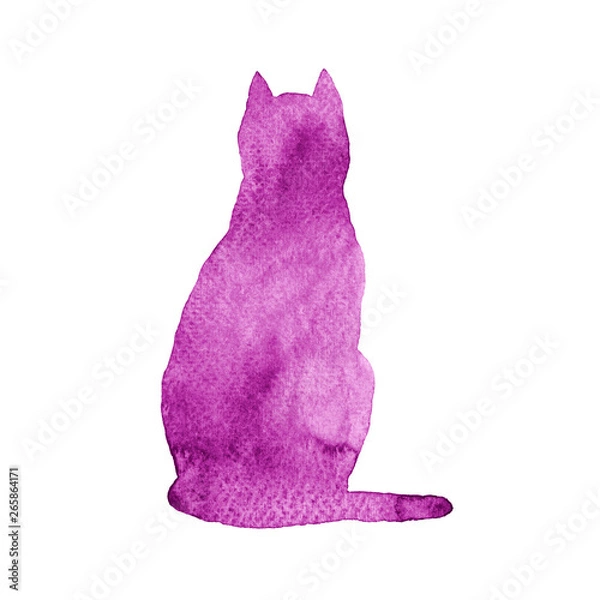 Obraz Waterccolor sitting cat isolated on white background.