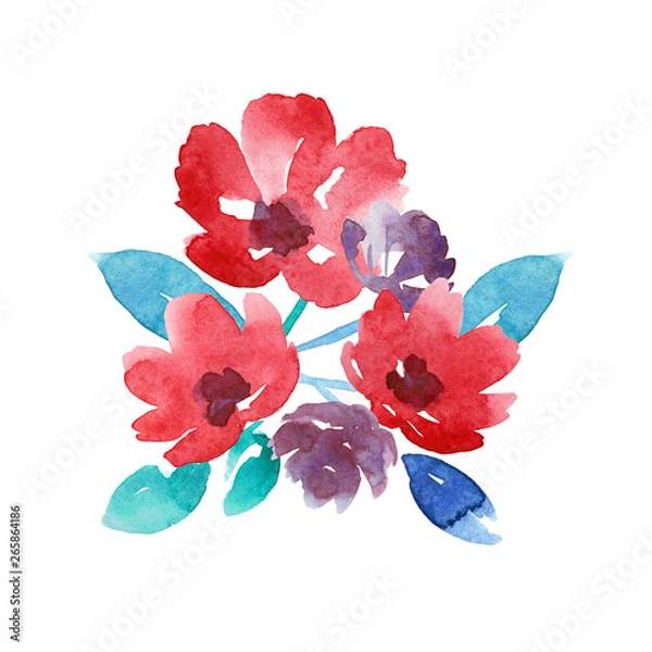 Obraz Watercolor red flowers isolated on white background