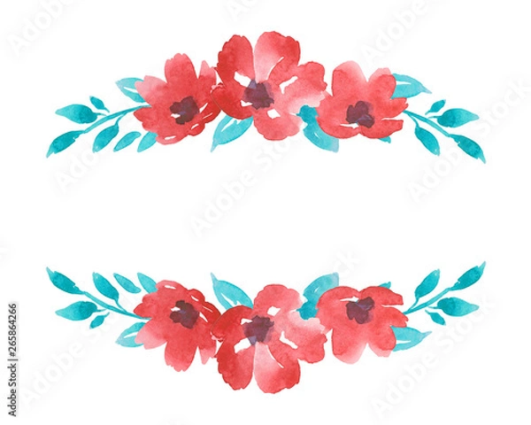 Obraz Watercolor flowers frame isolated on white background
