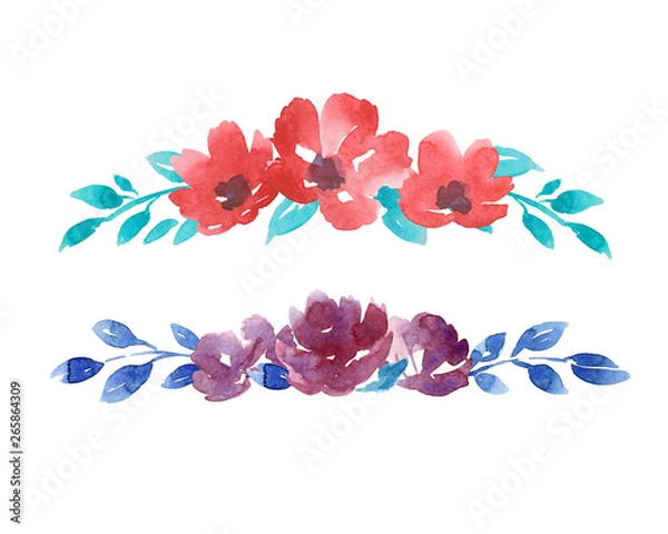 Obraz Watercolor flowers frame isolated on white background