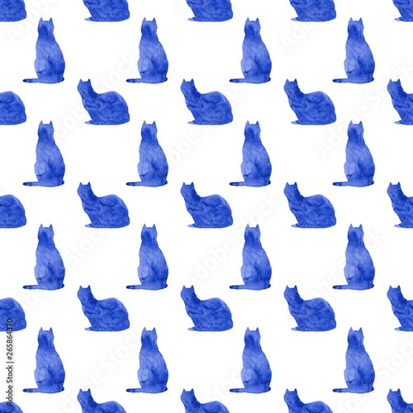 Obraz Watercolor seamless pattern with cats isolated on white background