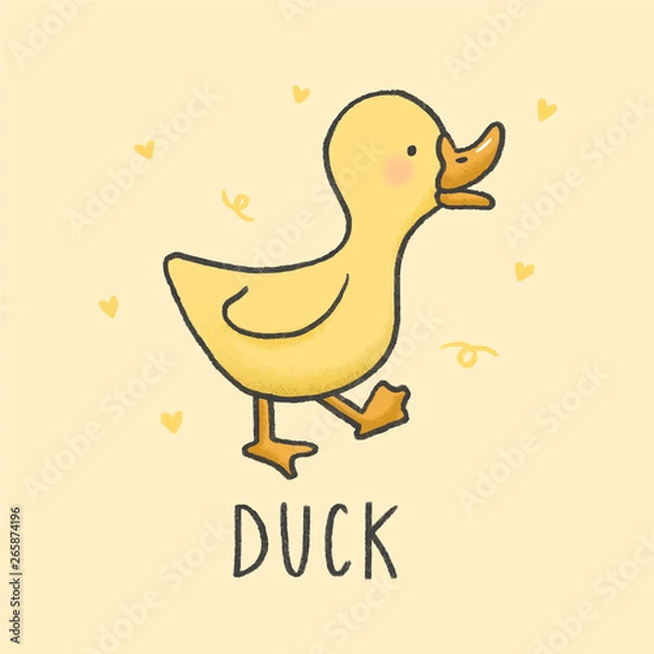 Obraz Cute Duck cartoon hand drawn style