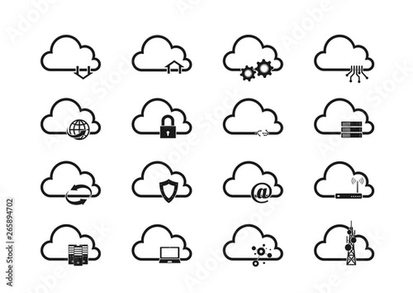 Obraz Cloud technology icon set, computer system and network isolated sign
