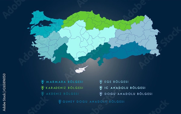 Fototapeta Map showing the regions of Turkey