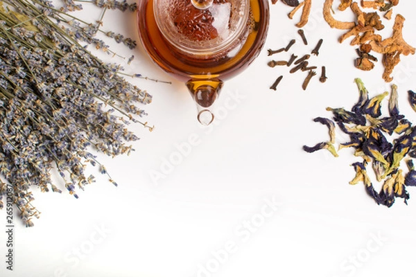 Obraz Teapot and herbal collection.