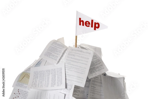 Obraz heap of papers with help flag sticking out