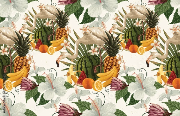 Fototapeta Vintage Beautiful and trendy Seamless Tropical Summer Pattern design in super high resolution. Pattern Decoration Texture. Vintage Style Design for Fabric Print, Wallpaper Background.
