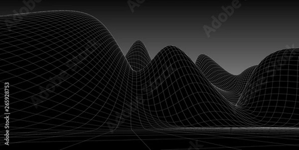 Fototapeta Abstract 3d wireframe terrain ,3d Illustration ,Outline curve