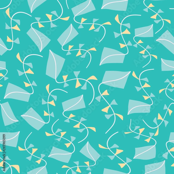 Fototapeta Kites seamless texture pattern background. Flying kites vector illustration for fabric, wallpaper, scrapbooking projects.