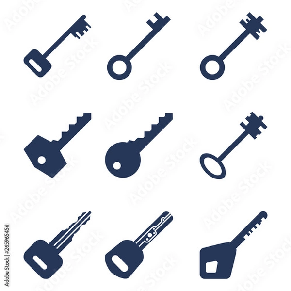Fototapeta Vector Set of Silhouette Basic Key Icons.
