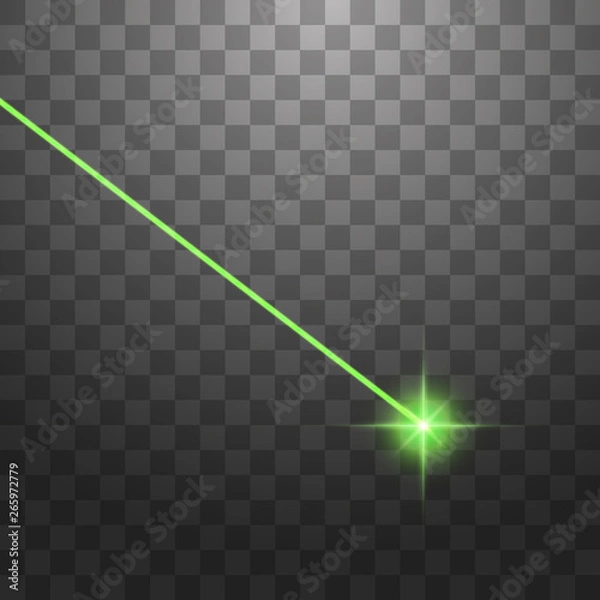 Obraz Abstract green laser beam. Isolated on transparent black background. Vector illustration
