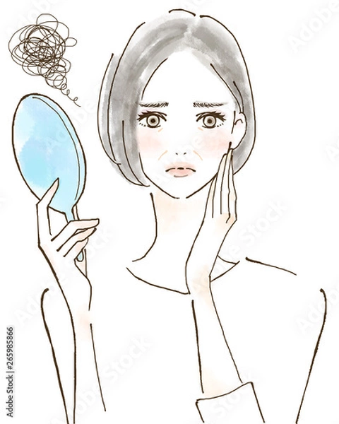 Fototapeta ほうれい線　シワ　紫外線トラブル　日焼けを気にする女性　美容　肌