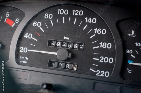 Fototapeta A speedometer of a car. Max speed 220 km/h.