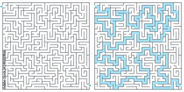 Fototapeta Labyrinth, maze with solution vector illustration. Square maze. High quality vector.