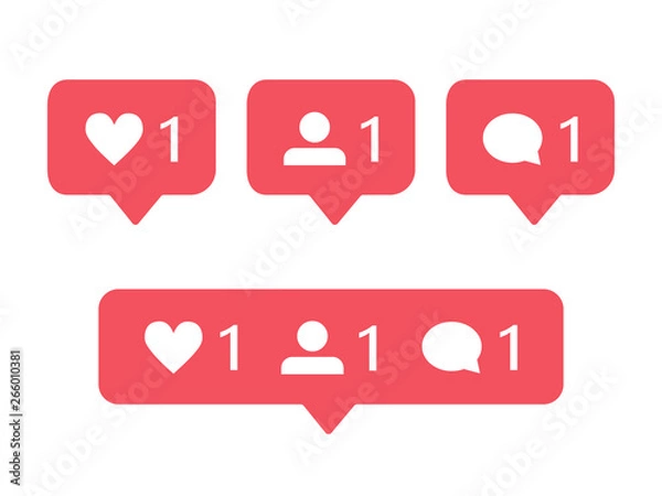 Fototapeta Modern notification icons for Instagram: like, follower and comment.
