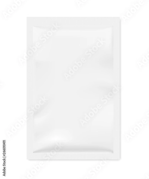 Fototapeta Blank plastic package for face mask. Vector template isolated on white background with shadow. Realistic mock up for your design.