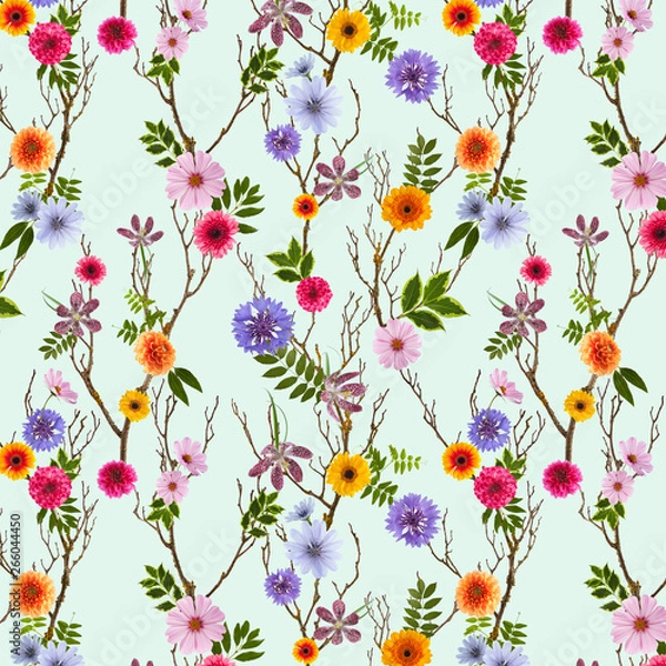 Fototapeta adorable floral wallpaper, seamless pattern with summer flowers, can be used as background