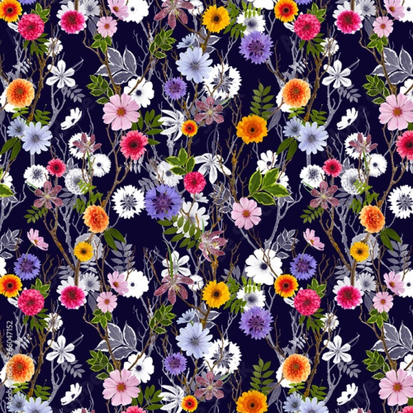 Fototapeta adorable floral wallpaper, seamless pattern with summer flowers, can be used as background
