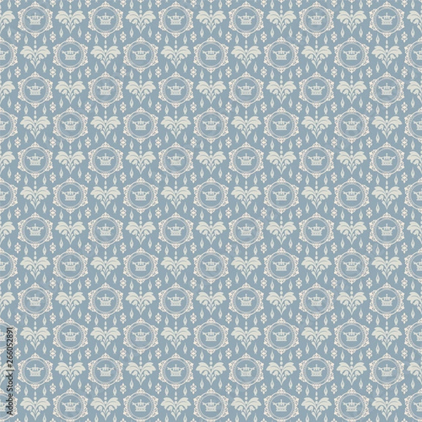 Fototapeta Damask seamless pattern, background texture in vintage style for your design, vector illustration