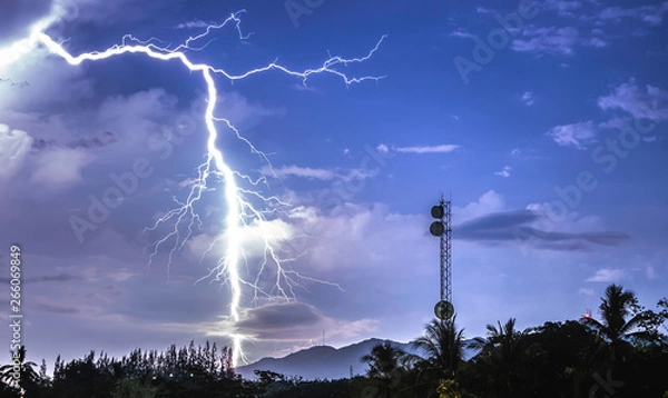 Fototapeta Wireless high speed like lightning power. blue sky and white black cloud color background