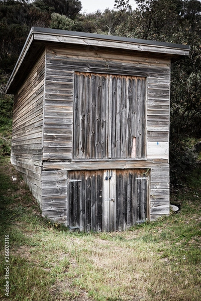 Fototapeta An old rustic beach box left to the elements