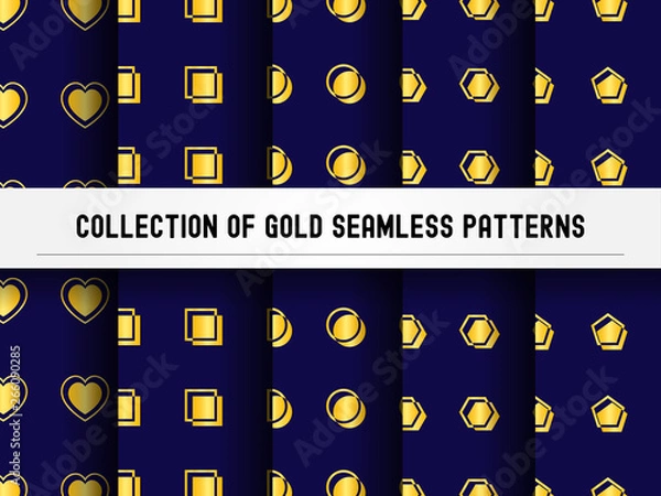 Fototapeta Collection of Gold seamless patterns.geometric elements. vector