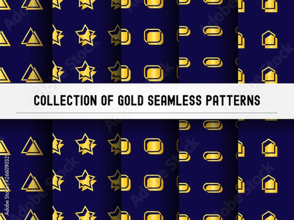 Fototapeta Collection of Gold seamless patterns.geometric elements. vector